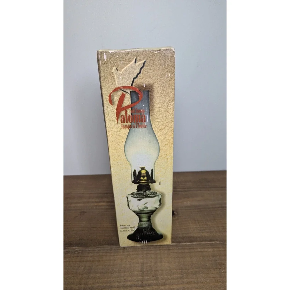 Paloma Vintage Glass Oil Lamp Clear Embossed Bird Hurricane Lantern 13 Inch Box - Picture 2 of 16